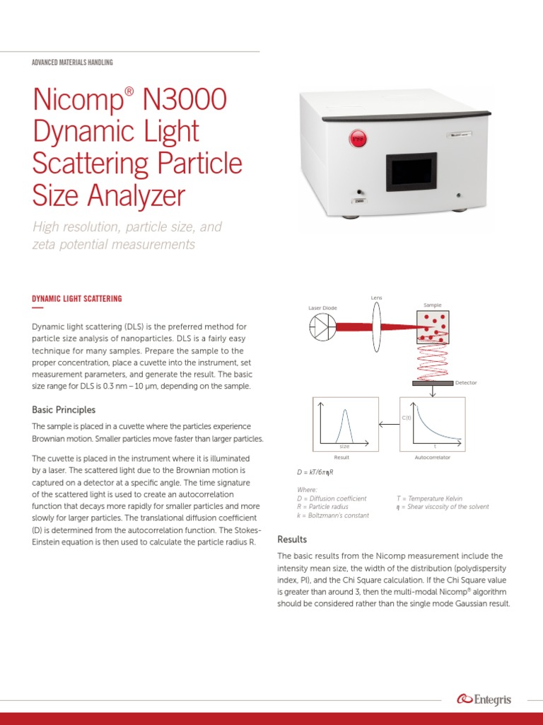 Brochure Nicomp n3000 Dynamic Light Scattering Particle Size Analyzer ...