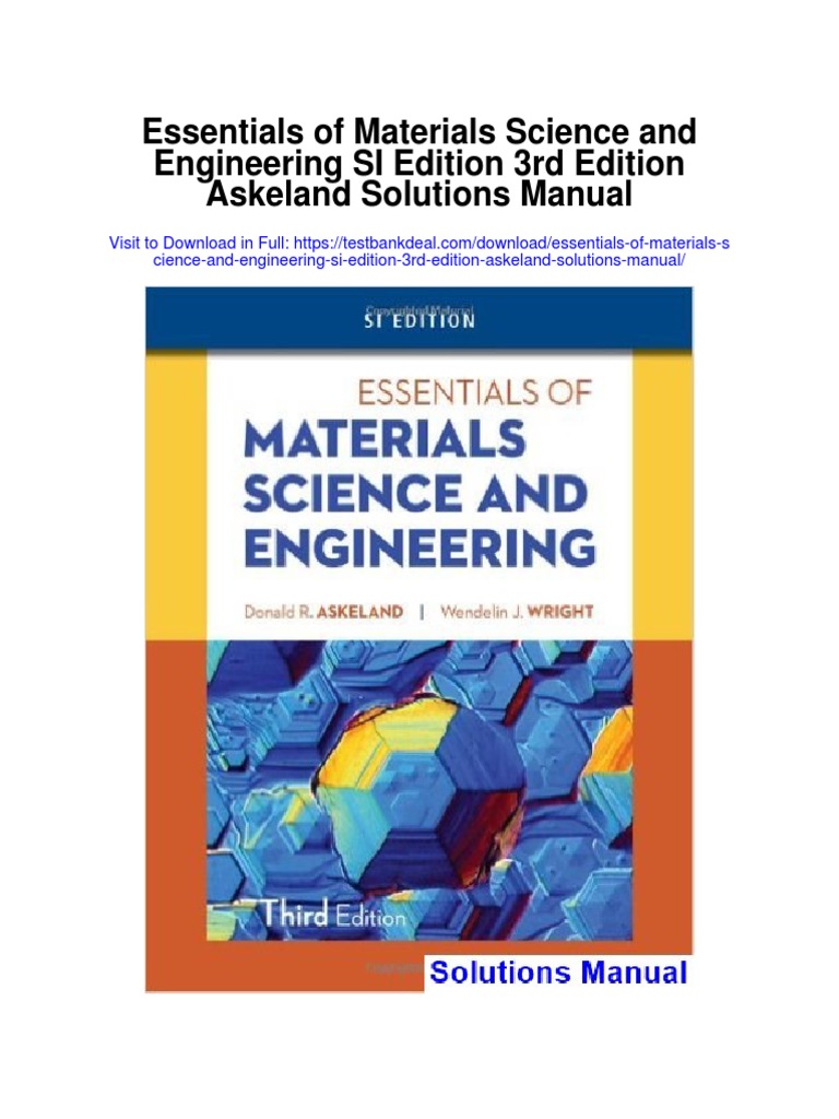 Essentials of Materials Science and Engineering Si Edition 3rd Edition