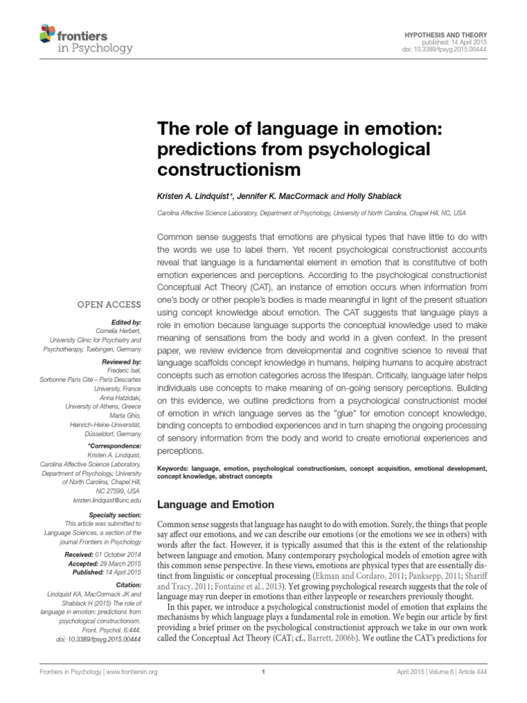 The Role of Language in Emotion-Predictions From Psychological ...