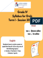 Grade IV Syllabus For Orals Term I - Session 2023-24: Hindi