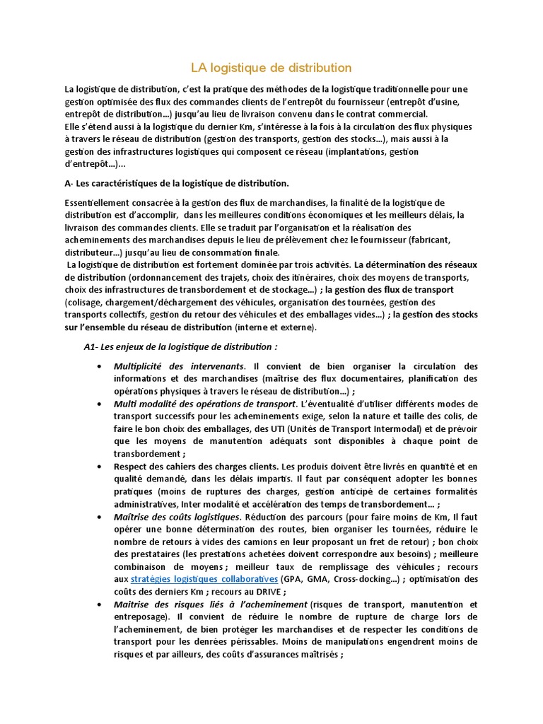 Logistique de Distribution : Enjeux et Missions | PDF | Logistique ...