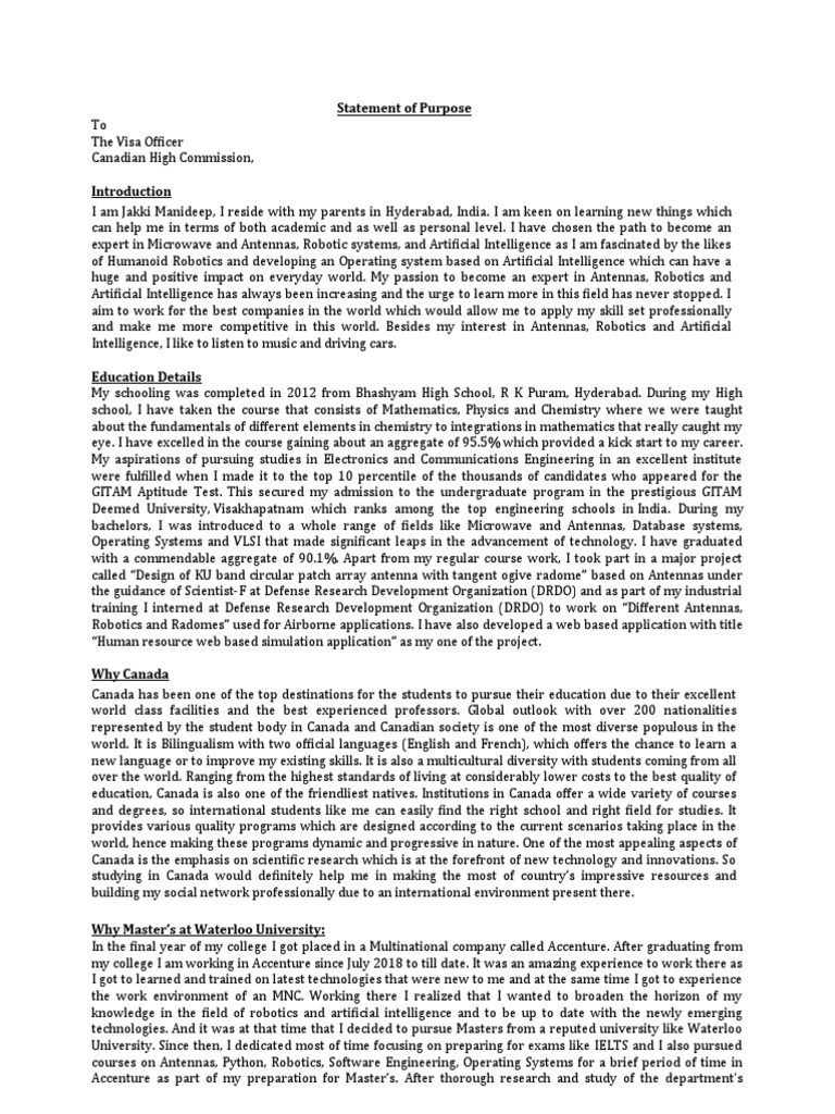 New Visa SOP | PDF | Robotics | Engineering