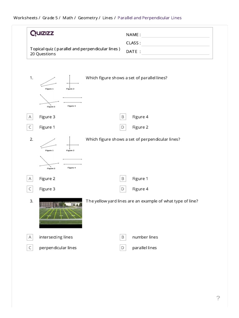 Topical Quiz (Parallel and Perpendicular Lines) | PDF | Perpendicular ...