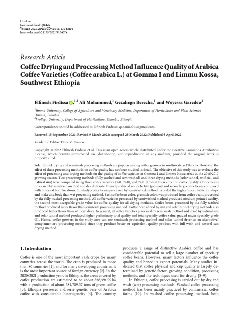 Coffee drying and processing method influence qual pdf coffee