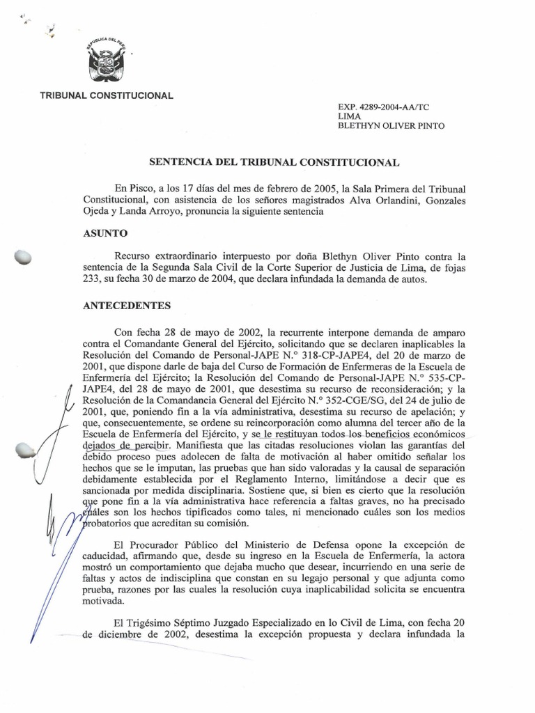 Sentencia TC EXP 04289-2004-AA | PDF | Debido al proceso | Jurisdicción