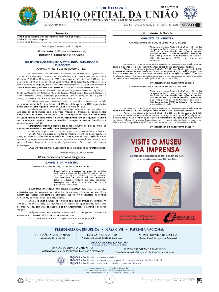 Portarias do Diário Oficial da União | PDF | Governo | Brasil