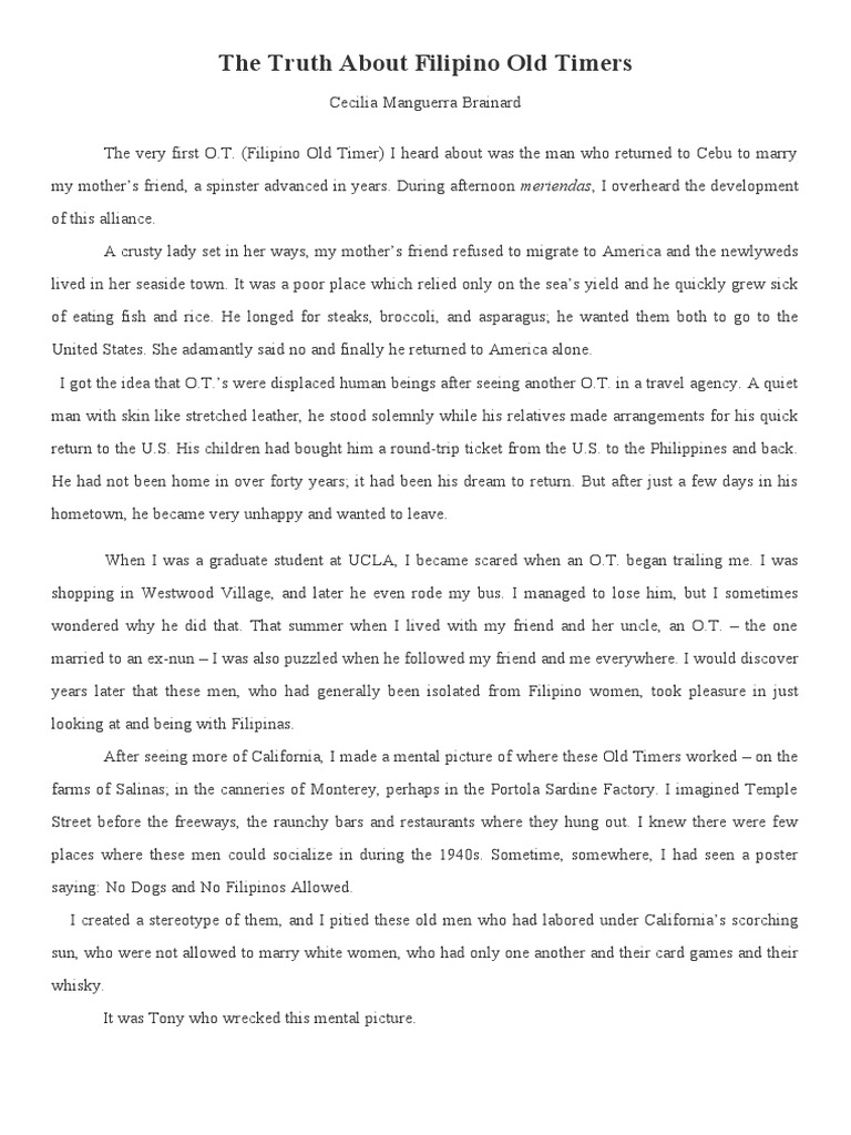The Truth About Filipino Old Timers PDF