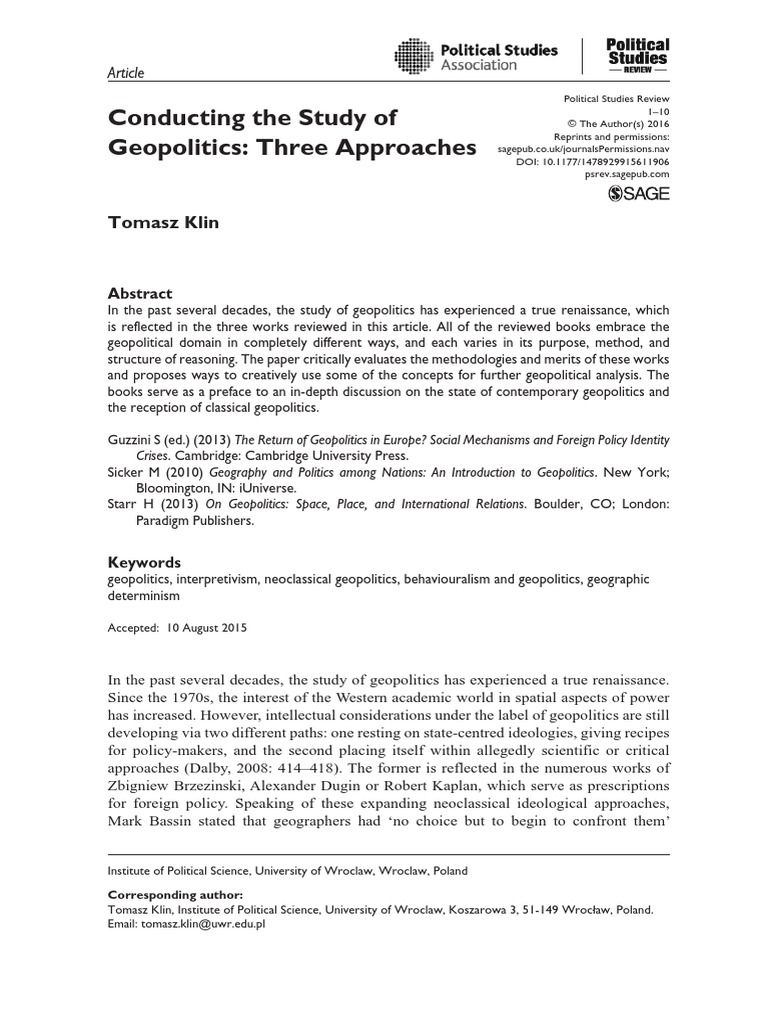Conducting The Study of Geopolitics (Klint, 2016) | PDF | Geopolitics ...