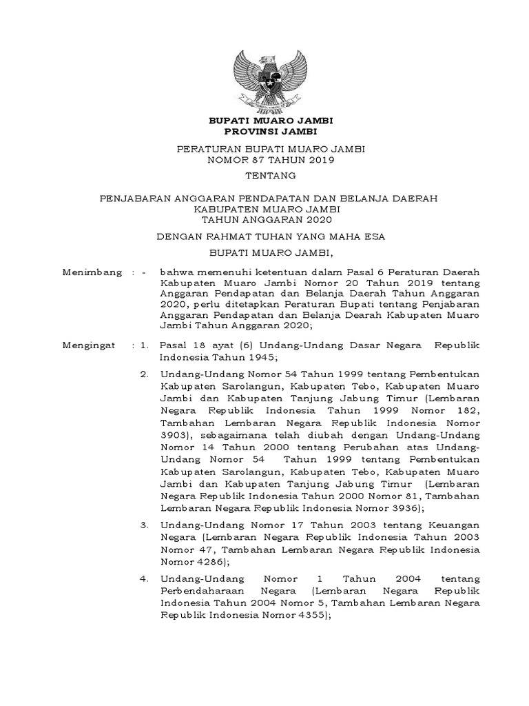 Perbup Apbd 2020 | PDF