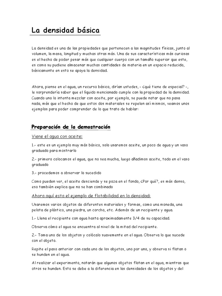 La Densidad PDF Densidad Ciencias fisicas