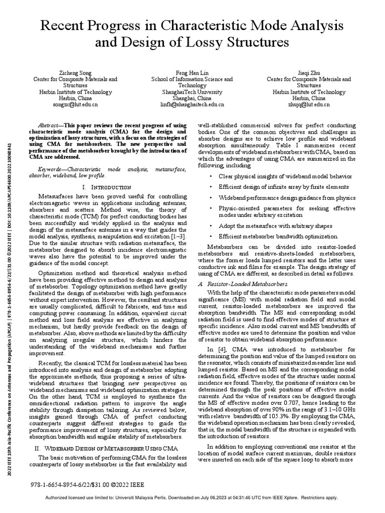 2022-recent-progress-in-characteristic-mode-analysis-and