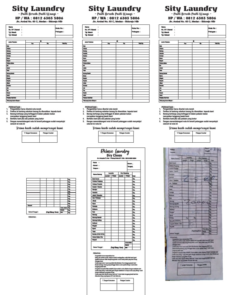 Nota Layanan Laundry Sity dan Rklasic | PDF