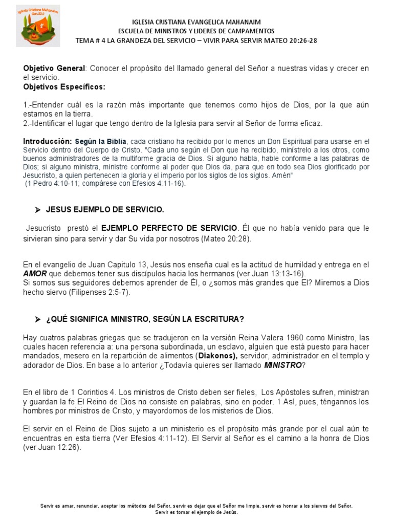 Tema 8 La Grandeza Del Servicio Pdf Jesús Amor