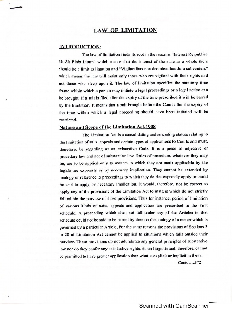 Limitation Act Notes by Justice Malik Ga | PDF