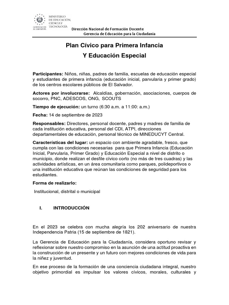Plan Civico para Primera Infancia | PDF | Educación de la primera ...