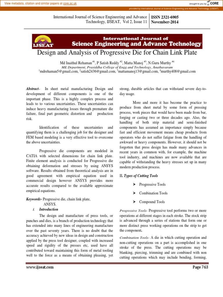 Design and Analysis of Progressive Die For Chain Link Plate | PDF ...