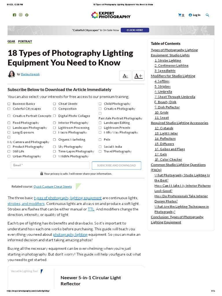 18 Types of Photography Lighting Equipment You Need To Know | PDF