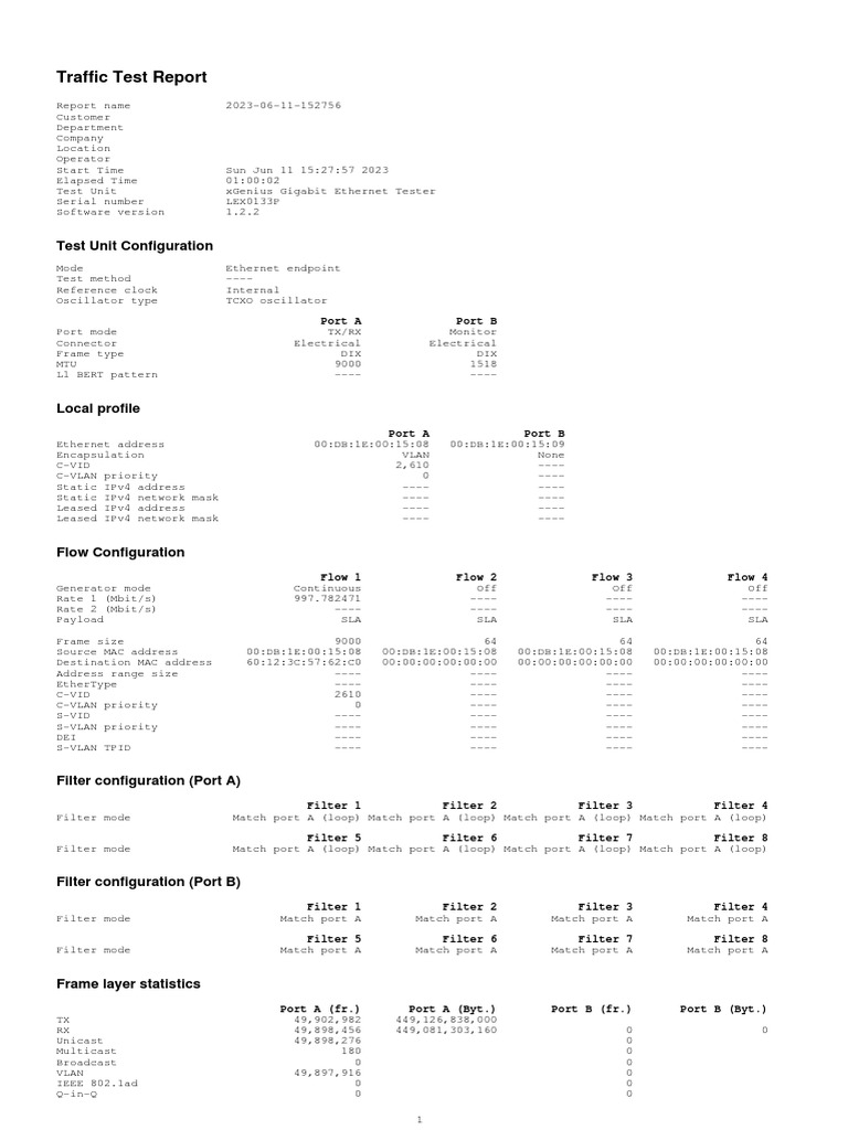 Ethernet Traffic Test Report | PDF | Ethernet | Computer Engineering