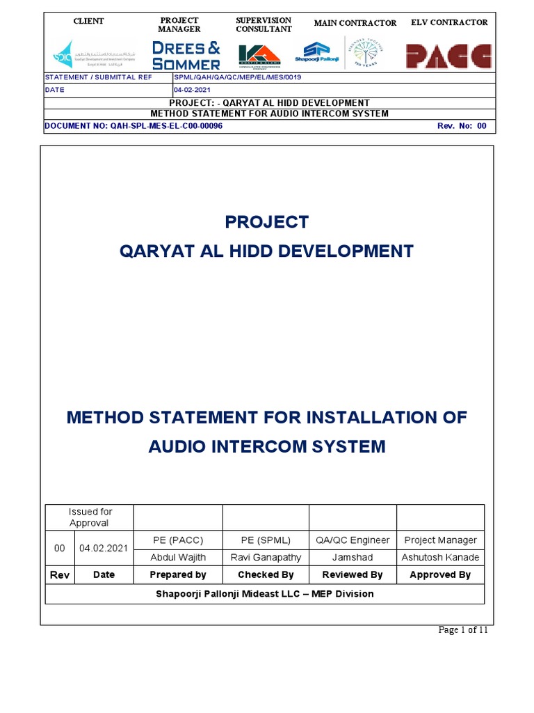 Audio Intercom Installation Method Statement | PDF | Quality Assurance