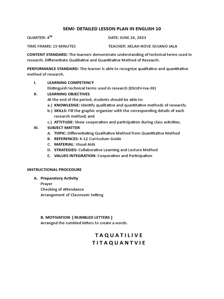 Lesson Plan: Qualitative vs. Quantitative | PDF | Qualitative Research ...