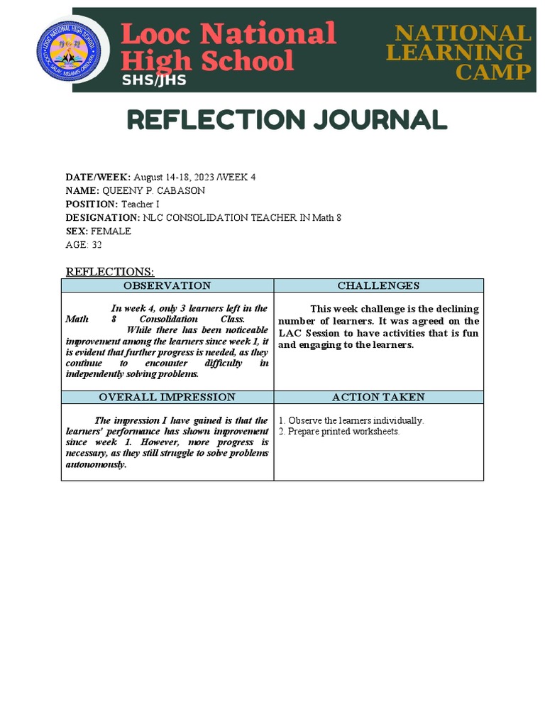 Reflection Journal | Download Free PDF | Learning | Teachers