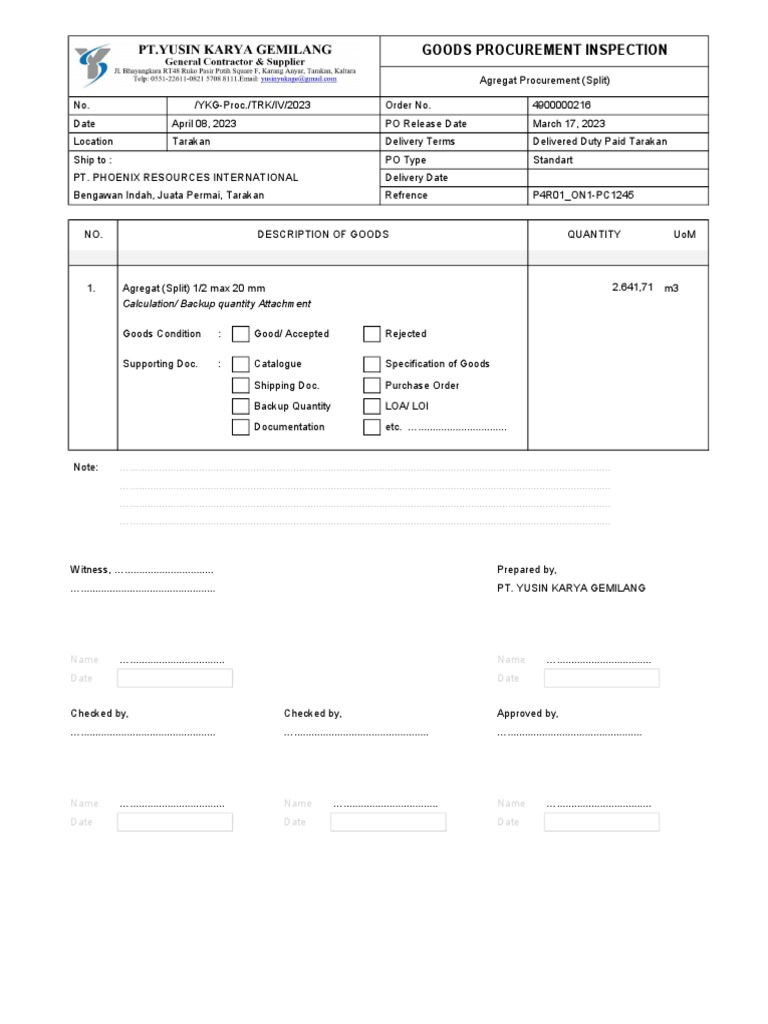 Goods Procurement Inspection: Name Name Date Date | PDF | Procurement ...