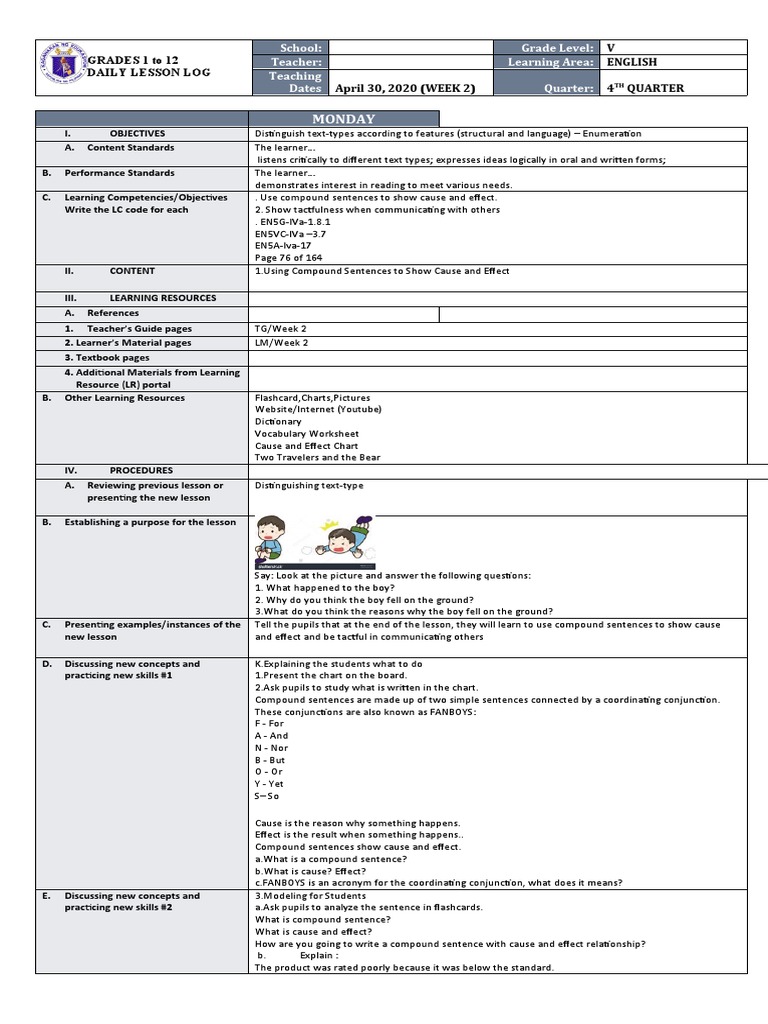 English 5 Week 2 Lesson Plan | PDF | Learning | Teachers