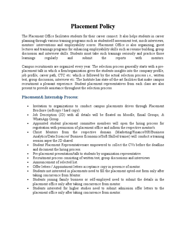Campus Placement Policy Guide | PDF | Recruitment | Employment