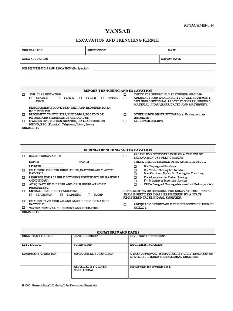 27n Excavation Permit PDF Trench Deep Foundation