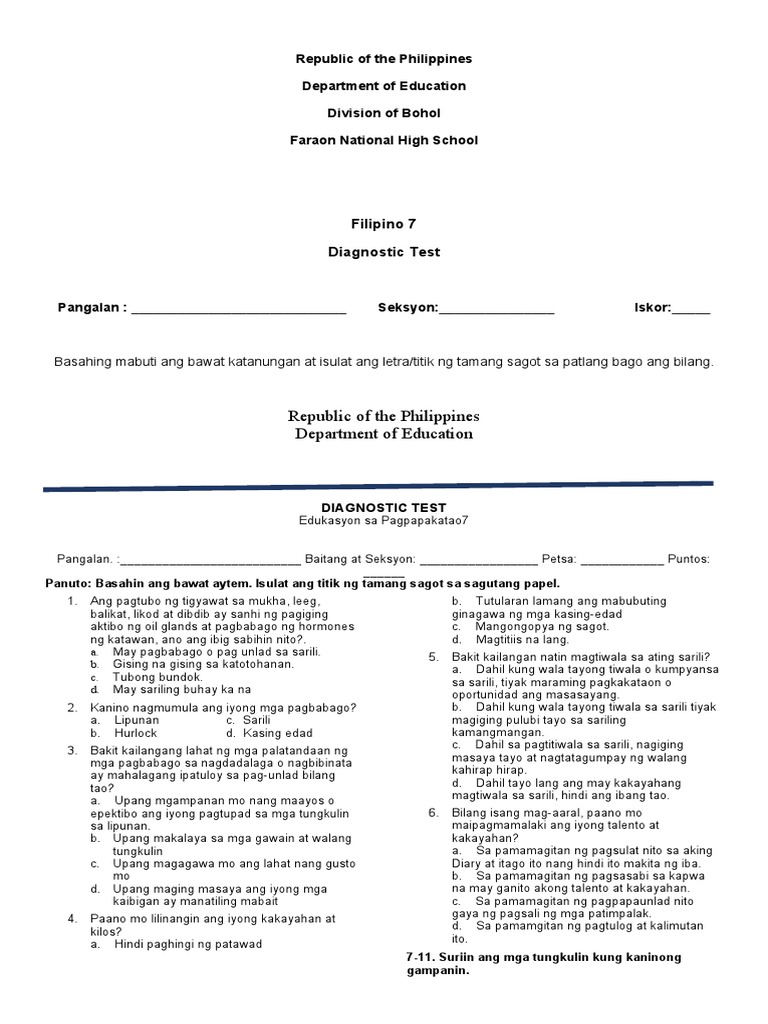 Diagnostic Test Esp 7 | PDF