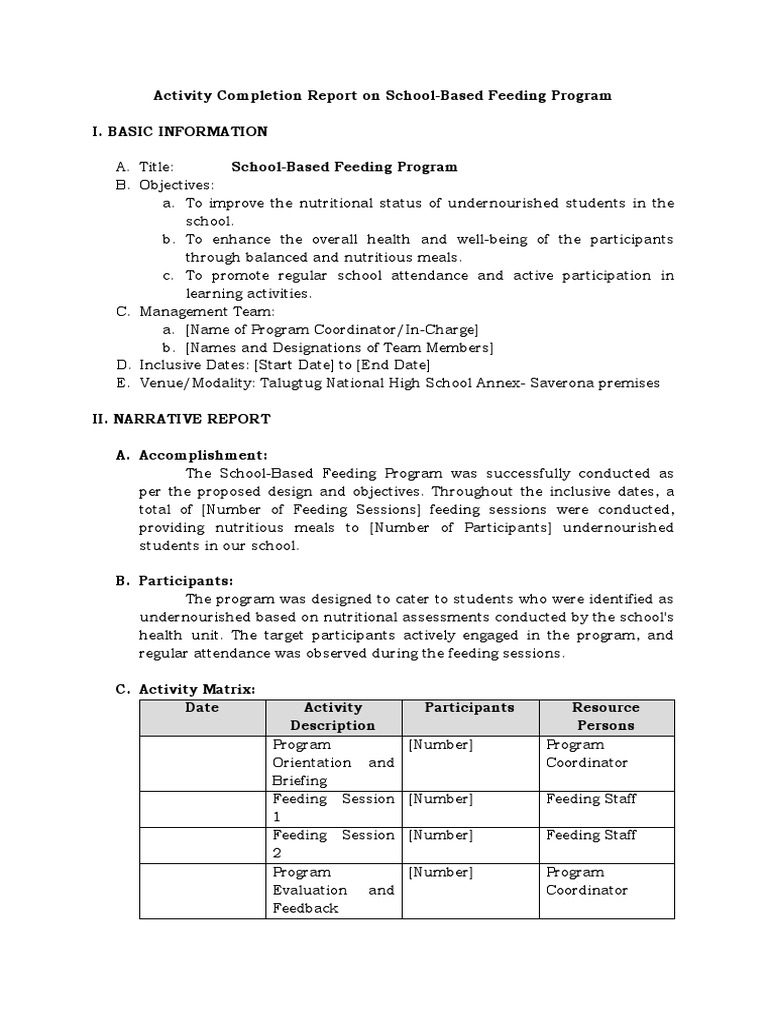 School-Based Feeding Program Report | PDF | Program Evaluation ...