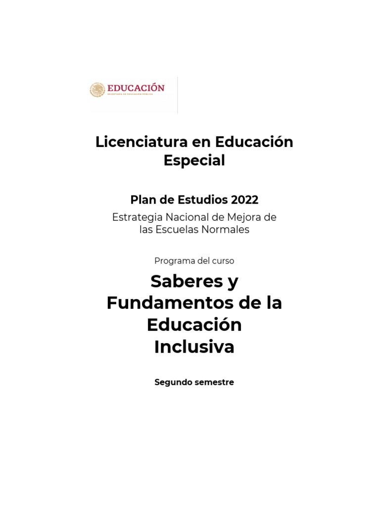 Saberes y Fundamentos de La Educación Inclusiva | PDF | Plan de ...