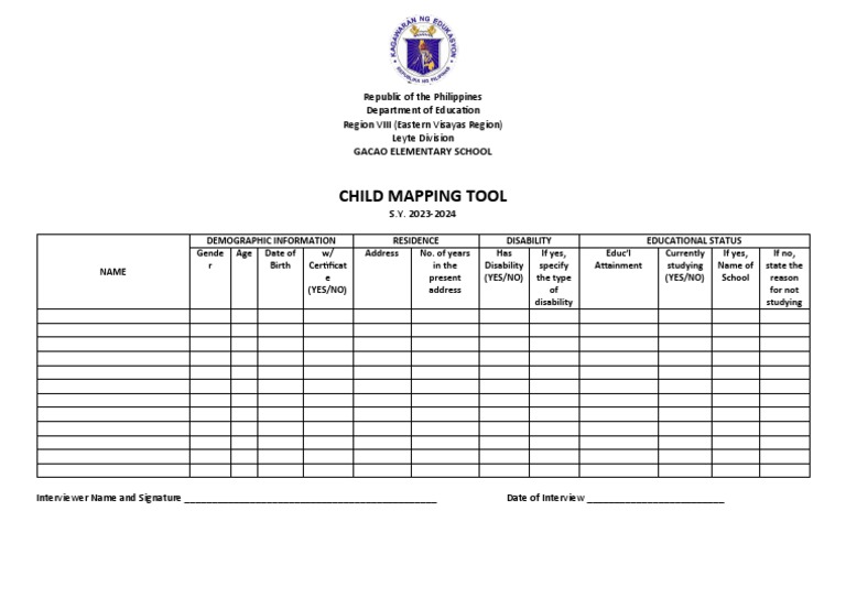 Child Mapping Tool for DepEd 2023-2024 | PDF