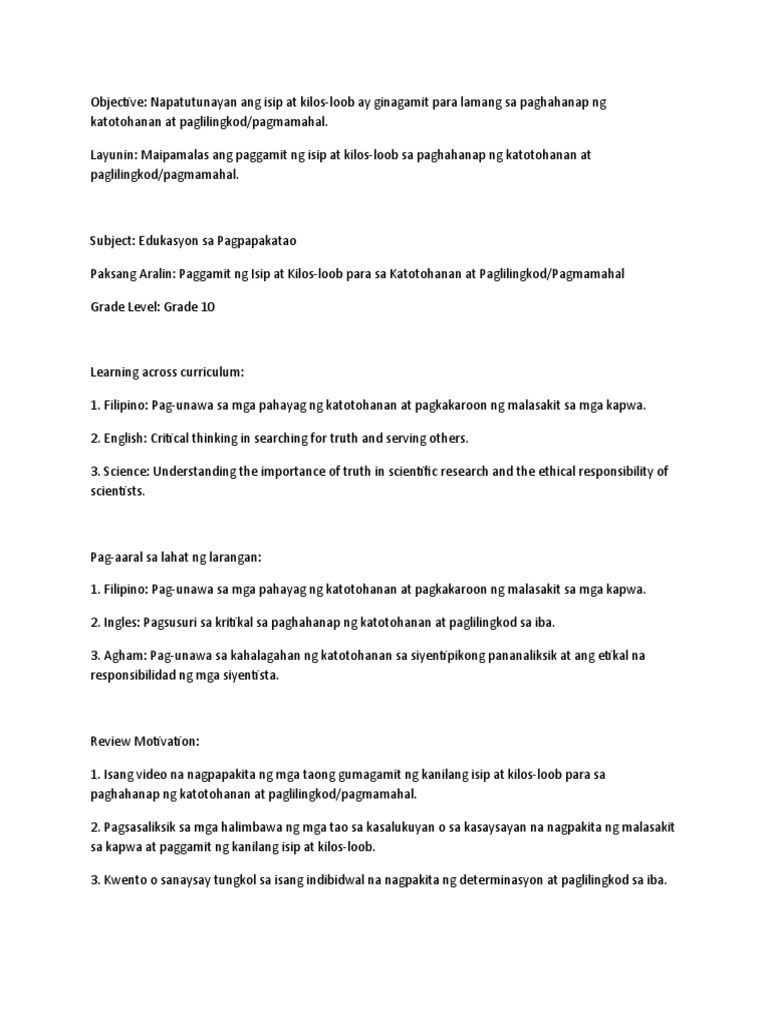 Esp 10 Lesson 3 | PDF