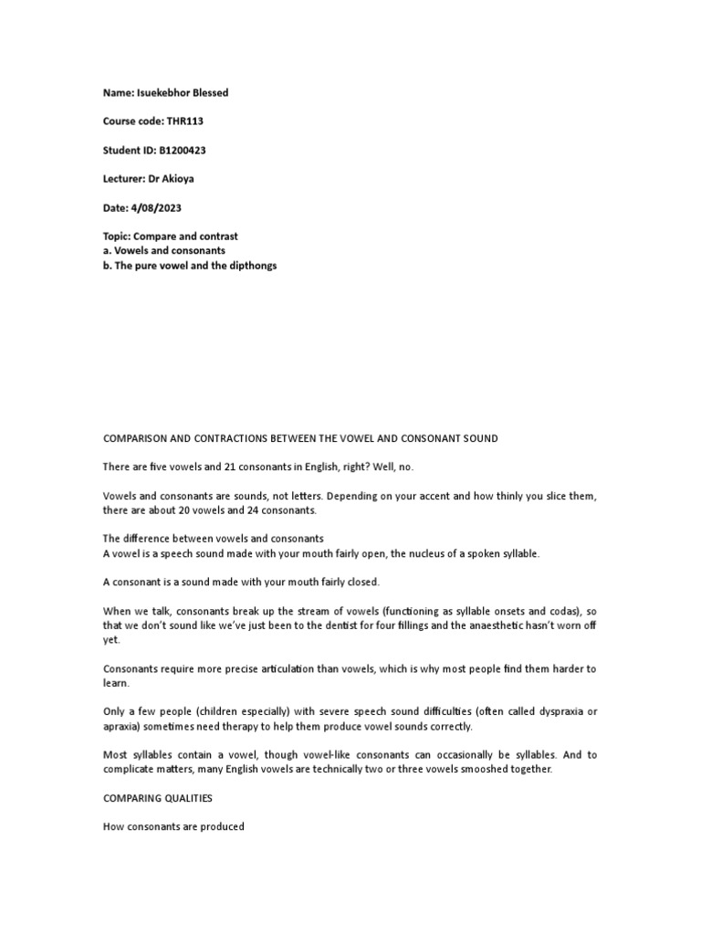 Comparison And Contrastion Of Speech Sound PDF