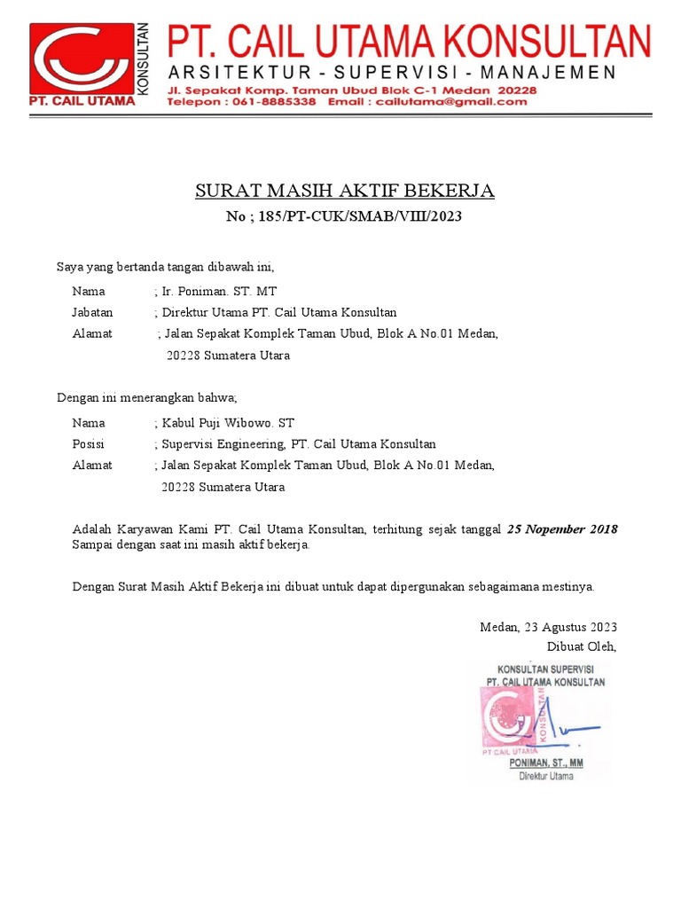 Surat Masih Aktif Bekerja | PDF