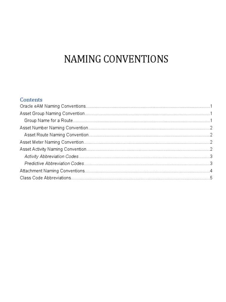 Oracle eAM Naming Conventions Guide | PDF | Electric Power Distribution ...