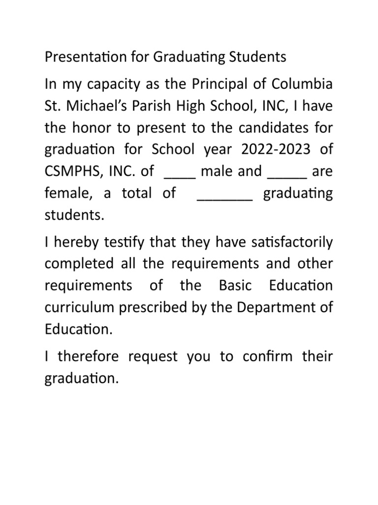 Graduation Presentation for Completers | PDF