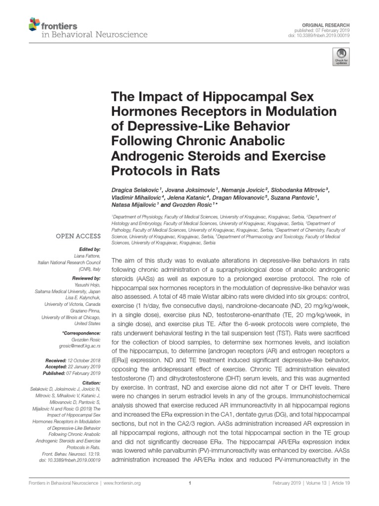 The Impact Of Hippocampal Sex Hormones Receptors In Modulation Of Depressive Like Pdf
