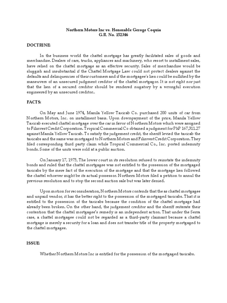 G1-117 Northern Motors Inc vs. Honorable Geroge Coquia | PDF | Mortgage