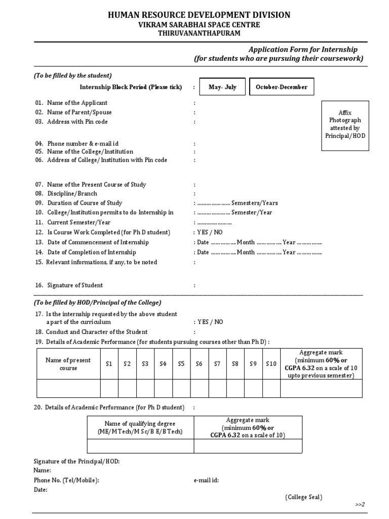 Vssc internship application form pdf