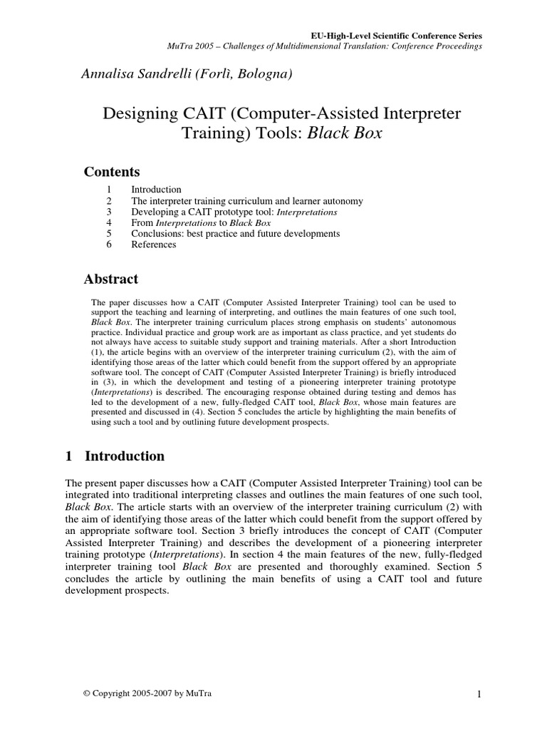 Designing CAIT (Computer-Assisted Interpreter Training) Tools-Black Box ...