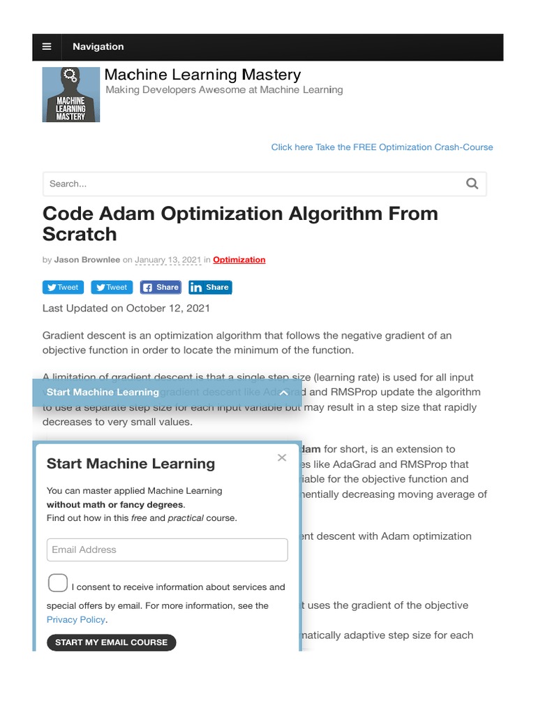 Code Adam Optimization Algorithm From Scratch | PDF | Mathematical ...