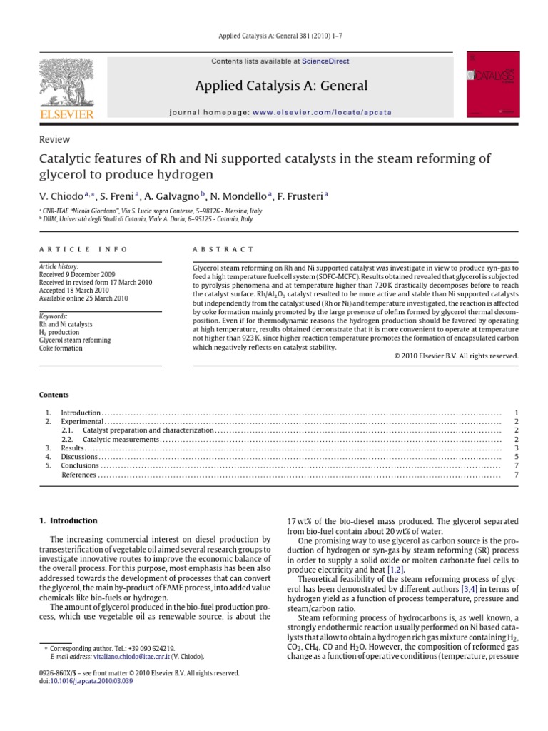 2010 Catalytic Features of RH and Ni Supported Catalysts in The Steam