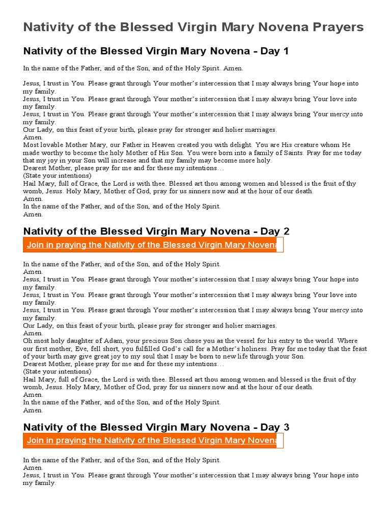 Nativity of The Blessed Virgin Mary Novena Prayers | PDF | Mary, Mother ...