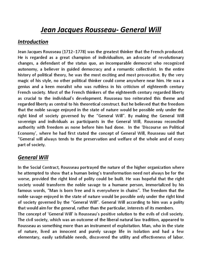 Rousseau's Concept of General Will | PDF | Jean Jacques Rousseau ...