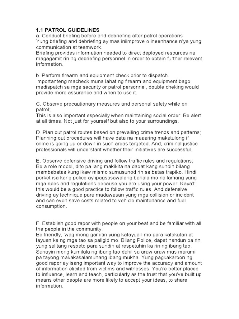 Patrol Guidelines Pdf
