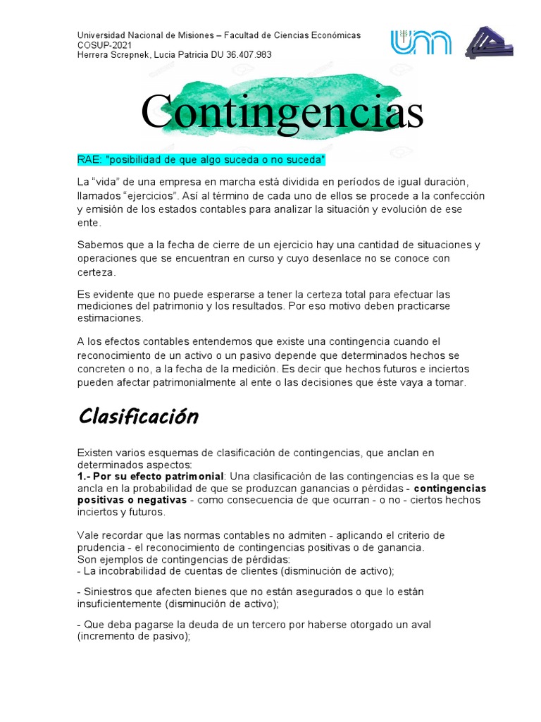 Contingencias en Contabilidad: Definición y Clasificación | PDF ...