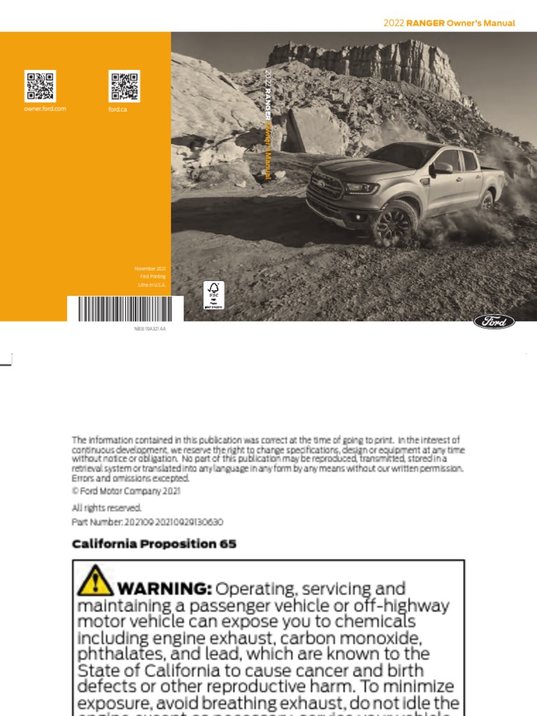 2022 Ford Ranger Owners Manual Version 1 Om en US 11 2021 PDF Seat