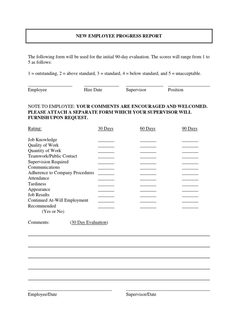 New Employee 90-Day Progress Report | PDF | Employment | Supervisor